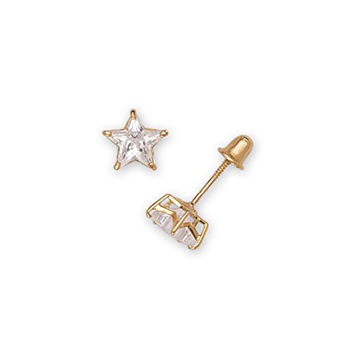 Ohrstecker für Damen, 14 Karat Gelbgold, Zirkonia, künstlicher Diamant, Stern, Schraubverschluss, 4 mm, 6 mm, 5 mm von JewelryWeb
