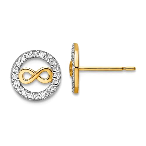 Ohrstecker für Damen, 14 Karat Gold, Zirkonia, künstlicher Diamant, Unendlichkeitssymbol, 8,25 x 8,25 mm breit von JewelryWeb