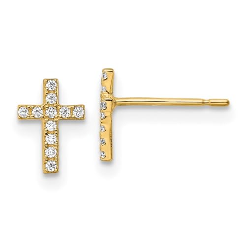 Ohrstecker für Damen, 14 Karat Gold, Zirkonia, künstlicher Diamant, religiöser Glaube, Kreuz-Ohrstecker, 8 x 5,5 mm breit von JewelryWeb
