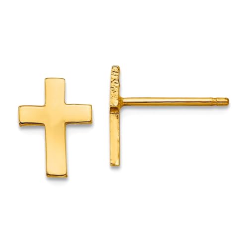 Ohrstecker für Damen, 7 mm, massives Gelbgold, poliert, religiöser Glaube, Kreuz-Ohrringe, 9 x 7 mm breit von JewelryWeb