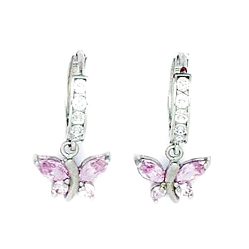 Ohrstecker für Damen, 925er-Sterlingsilber, rhodiniert, rosa Zirkonia, künstlicher Diamant, Schmetterling, Engelsflügel, 19 x 10 mm von JewelryWeb