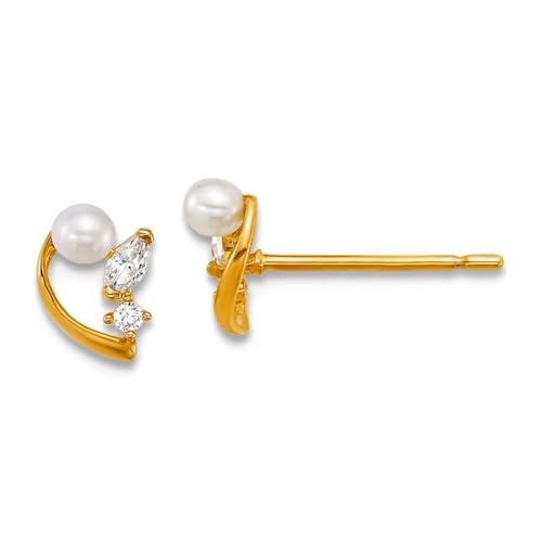 Ohrstecker mit 14 Karat polierten Zirkonia, künstlicher Diamant und Süßwasser-Zuchtperlen, 7 x 7 mm breit, Schmuckgeschenk für Mütter, 7 mm, One Size, Zirkonia Edelstein Metall, Zirkonia von JewelryWeb