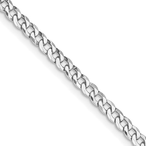 Panzerkette, 925er-Sterlingsilber, rhodiniert, 3,2 mm, abgeschrägte Halskette, Schmuck für Damen, 56 cm, One Size, Metall Silber Metall Rhodium Silberfarben, Kein Edelstein von JewelryWeb