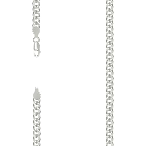 Panzerkette aus 925er-Sterlingsilber, massiv, Pavé-Fassung, superflach, 5,2 mm, 20 cm, Gliederarmband für Damen und Herren von JewelryWeb