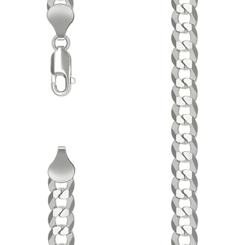 Panzerkette aus 925er-Sterlingsilber, massiv, superflach, 7,2 mm, 46 cm, für Damen und Herren von JewelryWeb