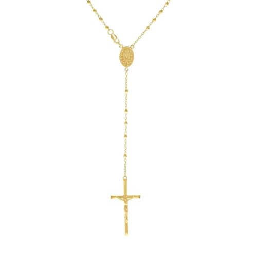 Religiöse Rosenkranz-Halskette aus 925er Sterlingsilber, Gelbton, Unisex, Kruzifix, 3 mm, 51 cm, Anhänger für Damen von JewelryWeb