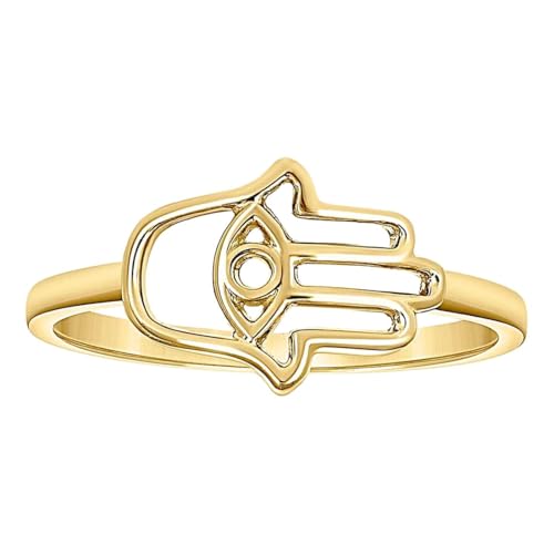 Religiöser Ring aus 14 Karat Gelbgold, Unisex, Hamsa-Symbol, 9,4 x 1,6 mm breit, Bandstil-Ring für Damen von JewelryWeb