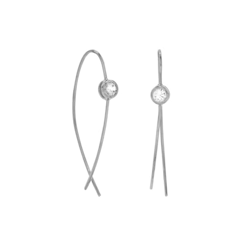 Rhod. P. 925 Sterling Silber Draht-Ohrringe 4 mm Lünette Set CZ simulierte Diamant-Tropfen 43 mm Ohrstecker für Damen von JewelryWeb