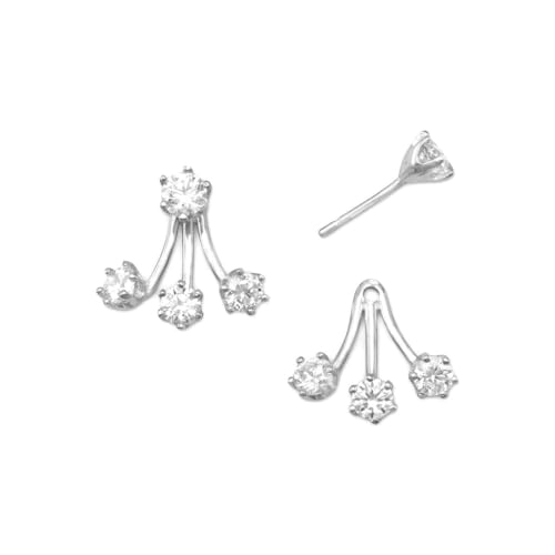 Rhod. P. Ohrstecker aus 925er-Sterlingsilber mit dreifacher Tropfenform vorne und hinten, 4,5 mm, drei Zirkonia, 4 mm, Schmuck für Damen von JewelryWeb