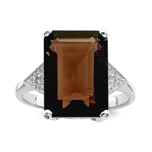 Ring 925 Sterling Silber rhodiniert poliert Rauchquarz Diamant 2mm Breit Damenring, US 7 | EU 55.25 | DE 17.25 | JP 14 | UK O, Edelstein Metall, Diamant, Edelstein, Metall, Diamant Rauchquarz von JewelryWeb