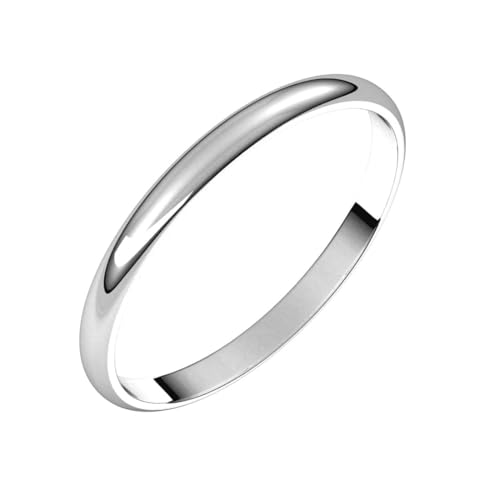 Ring aus 10 Karat Weißgold, halbrund, 2 mm, ultraleicht, halbrund, ultraleicht, Ringgröße 7-Band, Stil für Damen und Herren von JewelryWeb