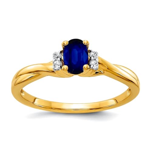 Ring aus 10 Karat massivem Gelbgold mit Diamant und ovalem Saphir, Größe 7,00, Bandstil-Ring für Damen von JewelryWeb