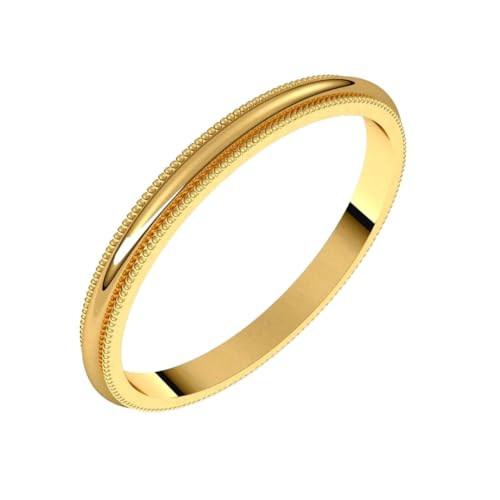 Ring aus 14 Karat Gelbgold, halbrund, Milgrain, 2 mm, Größe 6, Schmuckgeschenk für Mutter von JewelryWeb