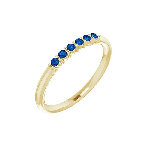 Ring aus 14-karätigem Gelbgold, natürlicher blauer Saphir, rund, 1,75 mm, poliert, stapelbar, US-Größe 7, Schmuck für Damen, One Size, Metall Edelstein Goldfarben Metall:, Saphir von JewelryWeb