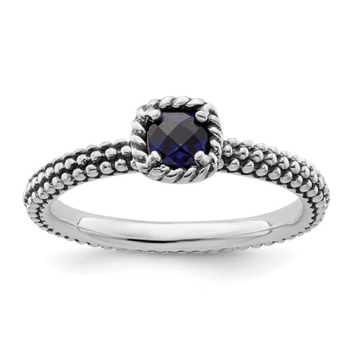 Ring aus 925er-Sterlingsilber, 2,25 mm, Krappenfassung, stapelbar, poliert, künstlicher Saphirring, Größe R 1/2, Schmuck für Damen, Saphir von JewelryWeb