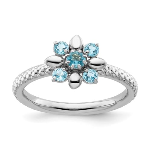 Ring aus 925er-Sterlingsilber, 2,5 mm, poliert, Krappenfassung, stapelbar, blauer Topas, US-Größe 10, Schmuck für Damen, One Size, Metall Blautopas Edelstein Metall:, Blauer Topas von JewelryWeb