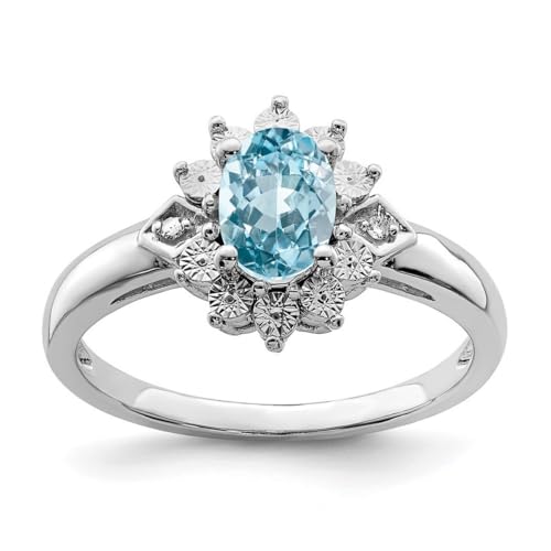 Ring aus 925er Sterlingsilber, Diamant und hellblauer Topas, Größe 8, 2 mm breit, Schmuck für Damen, One Size, Blautopas Diamanten Edelstein, Diamant Blauer Topas von JewelryWeb