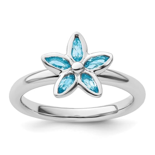 Ring aus 925er-Sterlingsilber, Lünette, poliert, stapelbar, Blautopas, Blumenring, Größe 5, Schmuck für Damen, One Size, Metall Blautopas Edelstein Metall:, Blauer Topas von JewelryWeb