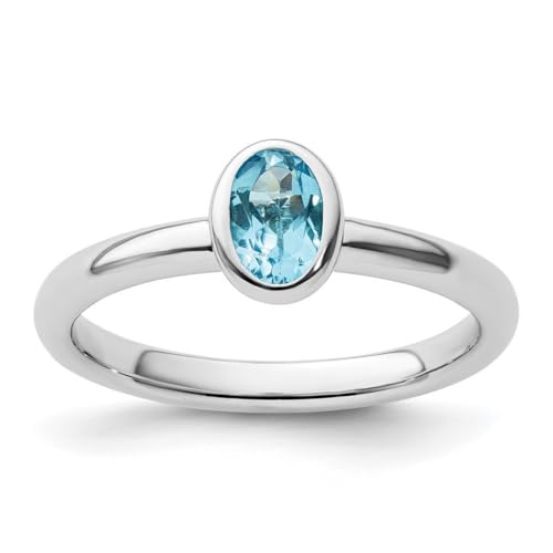 Ring aus 925er-Sterlingsilber, Lünette, poliert, stapelbar, ovaler Blautopas, US-Größe 7, Schmuck für Damen, One Size, Metall Blautopas Edelstein Metall:, Blauer Topas von JewelryWeb