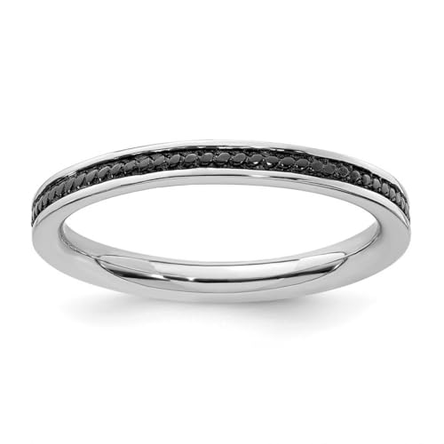 Ring aus 925er-Sterlingsilber, Rutheniumbeschichtung, stapelbar, 2,25 mm, schwarz beschichtet, kanalisiert, Schmuckgeschenke für Damen, Ringgrößenoptionen: J bis T, One Size, Metall Silber Sterling von JewelryWeb