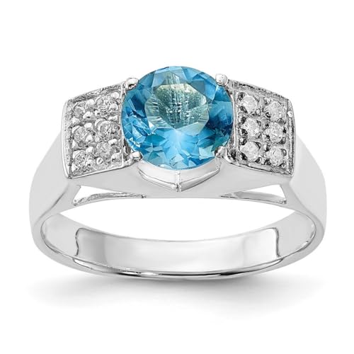 Ring aus 925er Sterlingsilber, hellblau, rund, mit Pavé-Fassung, Zirkonia, künstlicher Diamantring, 7 mm breit, Schmuckgeschenke für Damen, Ringgrößen-Optionen: L bis N, One Size, Cubic Zirkonia von JewelryWeb