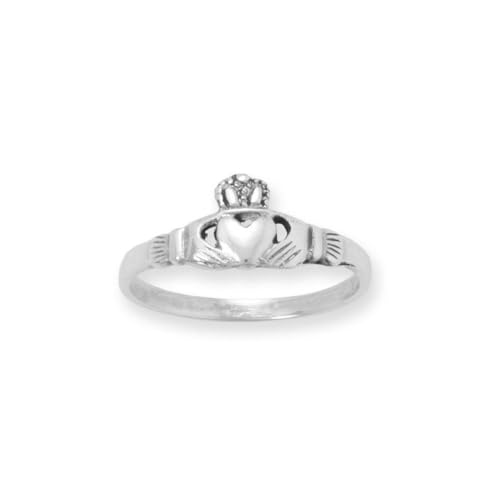 Ring aus 925er-Sterlingsilber, klein, poliert, irischer Claddagh-Stil, keltischer Dreifaltigkeitsknoten, 2 mm breit, 8 x 13 mm, US-Größe 6, Schmuck für Damen, One Size, Metall Silber Sterling Silber, von JewelryWeb