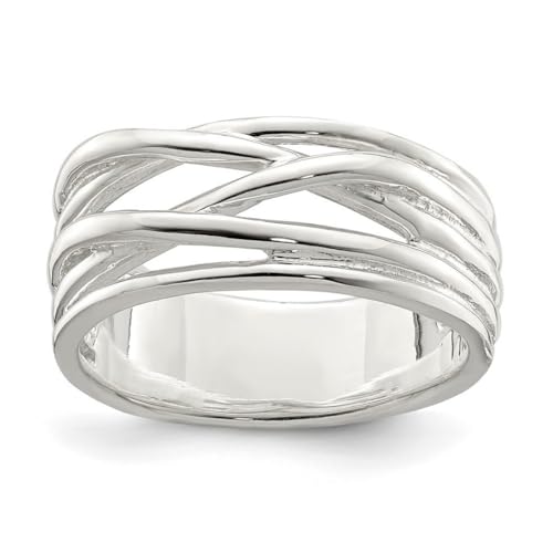 Ring aus 925er-Sterlingsilber, massiv, poliert, 5 Bänder, Schmuckgeschenke für Damen, Ringgrößen-Optionen: L bis P, L 1/2, Metall Silber Sterling Silber, Kein Edelstein von JewelryWeb