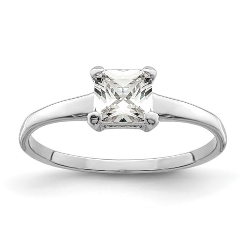 Ring aus 925er-Sterlingsilber, massiv, poliert, Solitär, Prinzessin, Zirkonia, simulierter Diamantring, Schmuck, Geschenke für Frauen, Ringgrößenoptionen: 50 bis 60, N 1/2, Cubic Zirkonia Metall von JewelryWeb