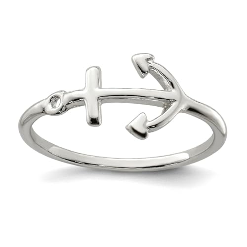 Ring aus 925er-Sterlingsilber, massive Rückseite, poliert, nautisches Schiff, Mariner, Anker-Ring, Größe 6, Bandstil-Ring für Damen von JewelryWeb