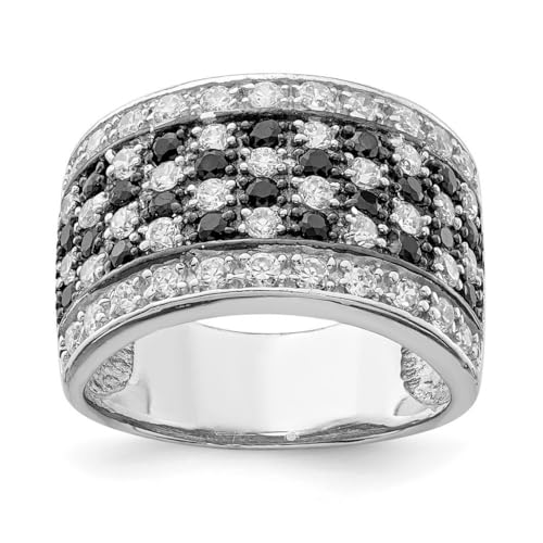 Ring aus 925er-Sterlingsilber, offene Rückseite, Rhodium, schwarz und weiß, Zirkonia, künstlicher Diamant, Schachbrettring, Schmuck, Geschenke für Frauen, Ringgrößenoptionen: L bis P, One Size, Cubic von JewelryWeb