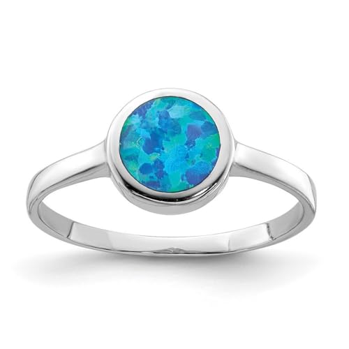 Ring aus 925er-Sterlingsilber, offene Rückseite, poliert, rund, künstlicher Opal, Schmuck, Geschenke für Frauen, Ringgrößen-Optionen: L bis P, P 1/2, Metall Edelstein Metall: Opal, Opal von JewelryWeb