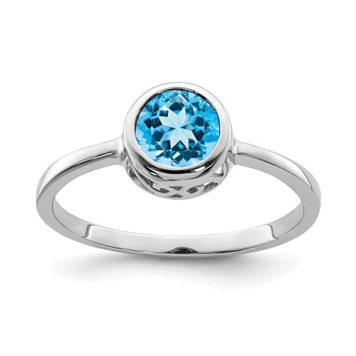 Ring aus 925er-Sterlingsilber, offene Rückseite, polierter Blautopas, runder Ring, Größe 56, Schmuck für Damen, Blauer Topas von JewelryWeb