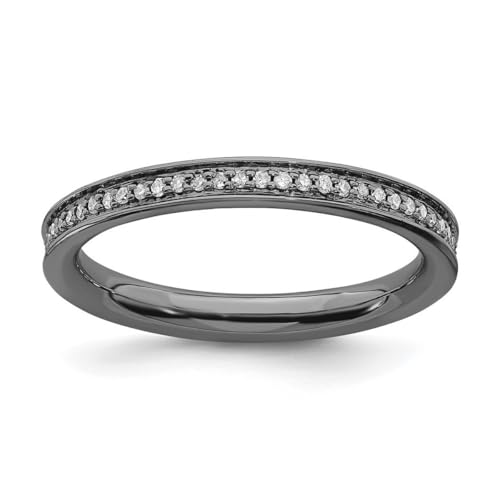 Ring aus 925er-Sterlingsilber, poliert, Krappenfassung, Rutheniumbeschichtung, stapelbare Ausdrücke und Diamanten, schwarz beschichtet, Größe 5, Schmuck für Damen, One Size, Metall Diamanten Edelstein von JewelryWeb