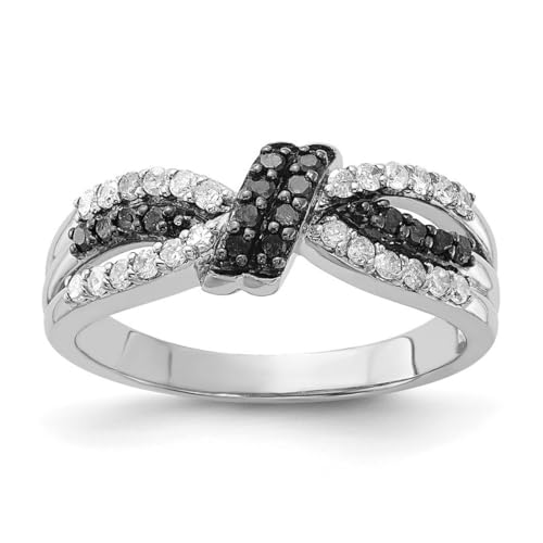 Ring aus 925er-Sterlingsilber, poliert, Krappenfassung, offener Rücken, schwarzer und weißer Diamant, US-Größe 6, 7 mm breit, Schmuck für Damen, One Size, Metall Diamanten Edelstein Metall:, Weißer von JewelryWeb