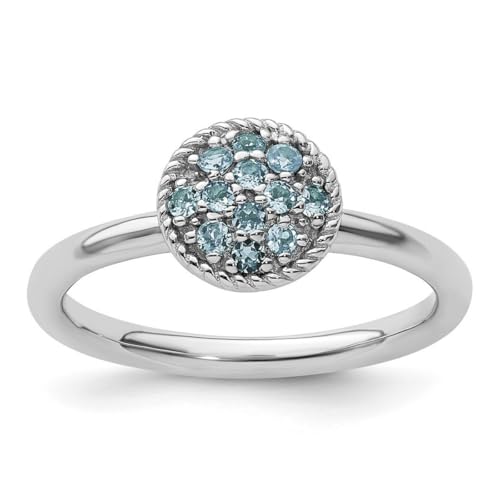 Ring aus 925er-Sterlingsilber, poliert, Krappenfassung, stapelbar, Blautopas, Rhodium, US-Größe 7, Schmuck für Damen, One Size, Metall Blautopas Edelstein Metall:, Blauer Topas von JewelryWeb