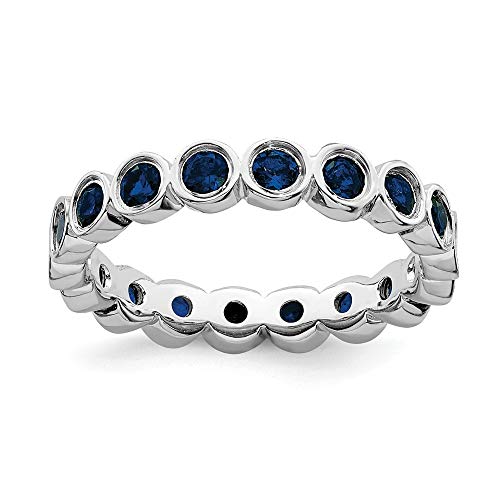 Ring aus 925er-Sterlingsilber, poliert, gemustert, stapelbar, Saphirring, Größe L 1/2, Schmuck für Damen, Saphir von JewelryWeb