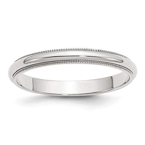 Ring aus 925er-Sterlingsilber, poliert, gravierbar, 3 mm, halbrund, Milgrain, US-Größe 5, Bandring, Schmuck für Damen, One Size, Metall Silber Sterling Silber, Kein Edelstein von JewelryWeb