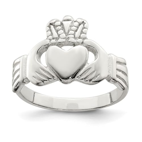 Ring aus 925er-Sterlingsilber, poliert, massiv, irischer Claddagh-Stil, keltischer Dreifaltigkeitsknoten, US-Größe 8, Schmuck für Damen, One Size, Metall Silber Sterling Silber, Kein Edelstein von JewelryWeb