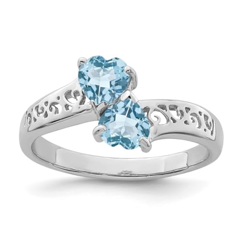 Ring aus 925er-Sterlingsilber, poliert, offene Rückseite, Rhodium, leichter Schweizer Blautopas, Liebesherz, Größe 7, 2 mm breit, Schmuck für Damen, One Size, Metall Blautopas Edelstein Metall:, von JewelryWeb