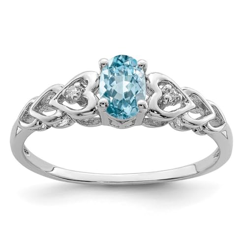 Ring aus 925er-Sterlingsilber, poliert, offene Rückseite, heller Schweizer Blautopas und Diamant, 2 mm breit, Schmuck für Damen, Ringgrößenoptionen: J bis T, Weißer Diamant von JewelryWeb