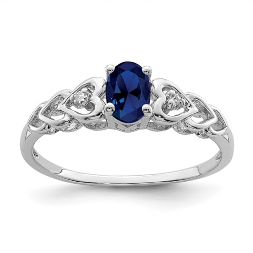 Ring aus 925er-Sterlingsilber, poliert, offene Rückseite, künstlicher Saphir und Diamant, 2 mm breit, Schmuck für Damen – Ringgrößenoptionen: J bis T, Sterling Silber, Weißer Diamant von JewelryWeb