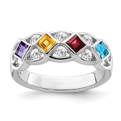 Ring aus 925er-Sterlingsilber, poliert, offene Rückseite, rhodiniert, mit Zirkonia, Amethyst, Citrin, Granat und Bluetopaz, Schmuck für Damen, Ringgrößenoptionen: L bis P, Amethyst von JewelryWeb