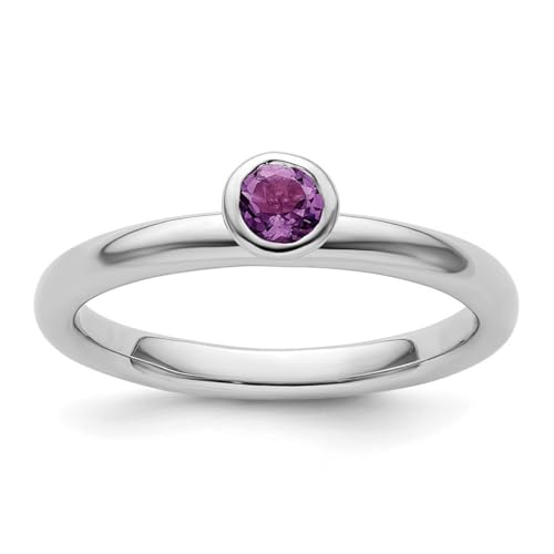 Ring aus 925er Sterlingsilber, poliert, stapelbar, hoch, 4 mm, runder Amethyst, Schmuck, Geschenke für Frauen, Ringgrößenoptionen: J bis T, One Size, Metall Amethyst Edelstein Metall:, Amethyst von JewelryWeb