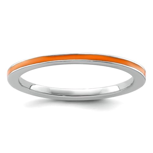 Ring aus 925er-Sterlingsilber, poliert, stapelbar, orangefarben, emailliert, 1,5 mm, US-Größe 7, Schmuck für Damen Ring aus 925er-Sterlingsilber, poliert, stapelbar, orangefarben, emailliert, 1,5 mm, US-Größe 7, Schmuck für Damen von JewelryWeb