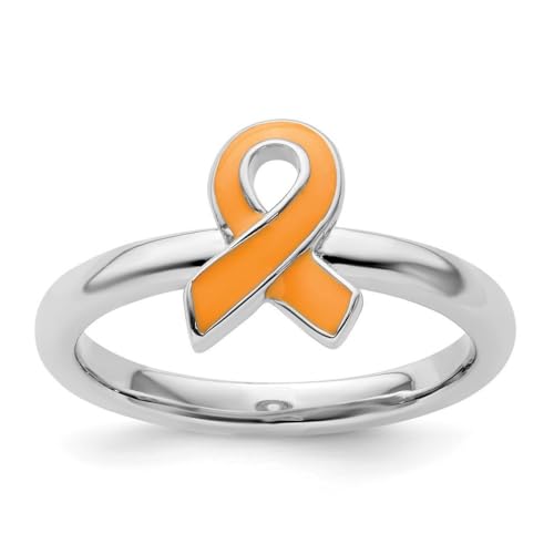 Ring aus 925er-Sterlingsilber, poliert, stapelbar, orangefarben, emailliert, Größe J 1/2, Schmuck für Damen von JewelryWeb