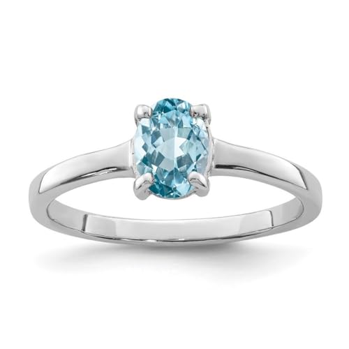 Ring aus 925er-Sterlingsilber, poliertes Rhodium, leichter Schweizer Blautopas, Größe 8, 2 mm breit, Schmuck für Damen, One Size, Metall Blautopas Edelstein Metall:, Schweizer Blautopas von JewelryWeb