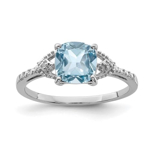 Ring aus 925er-Sterlingsilber, rhodiniert, Diamant und himmelblauer Topas, Größe L 1/2, 2 mm breit, Schmuck für Damen, Weißer Diamant von JewelryWeb
