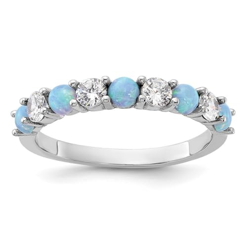 Ring aus 925er-Sterlingsilber, rhodiniert, blauer künstlicher Opal und Zirkonia, Größe 7, 2 mm breit, Schmuck für Damen, One Size, Cubic Zirkonia Metall Zirkonia Edelstein Metall:, Zirkonia Opal von JewelryWeb