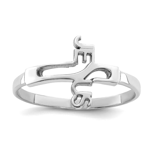 Ring aus 925er Sterlingsilber, rhodiniert, poliert, religiöses Kreuz Jesus, Geschenk für Mama, US 9 | EU 60 | DE 19 | JP 18 | UK R 3/4, Metall Silber Metall Rhodium, Kein Edelstein von JewelryWeb