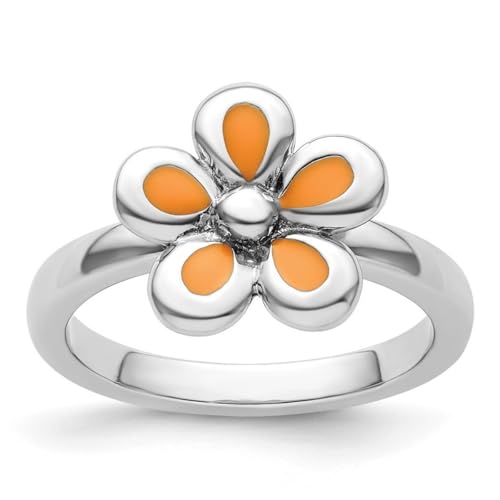 Ring aus 925er-Sterlingsilber, stapelbar, poliert, orange, emailliert, Größe 7, Schmuck für Damen, One Size, Metall Silber Emaille Metall: Silberfarben, Kein Edelstein von JewelryWeb